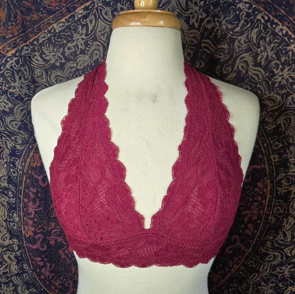 Intimately Free People Burgundy Lace Halter Bra Womens Medium